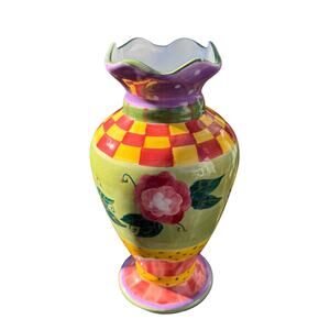 Vintage Bella Casa Ganz Hand Painted Ceramic Vase 9" Colorful